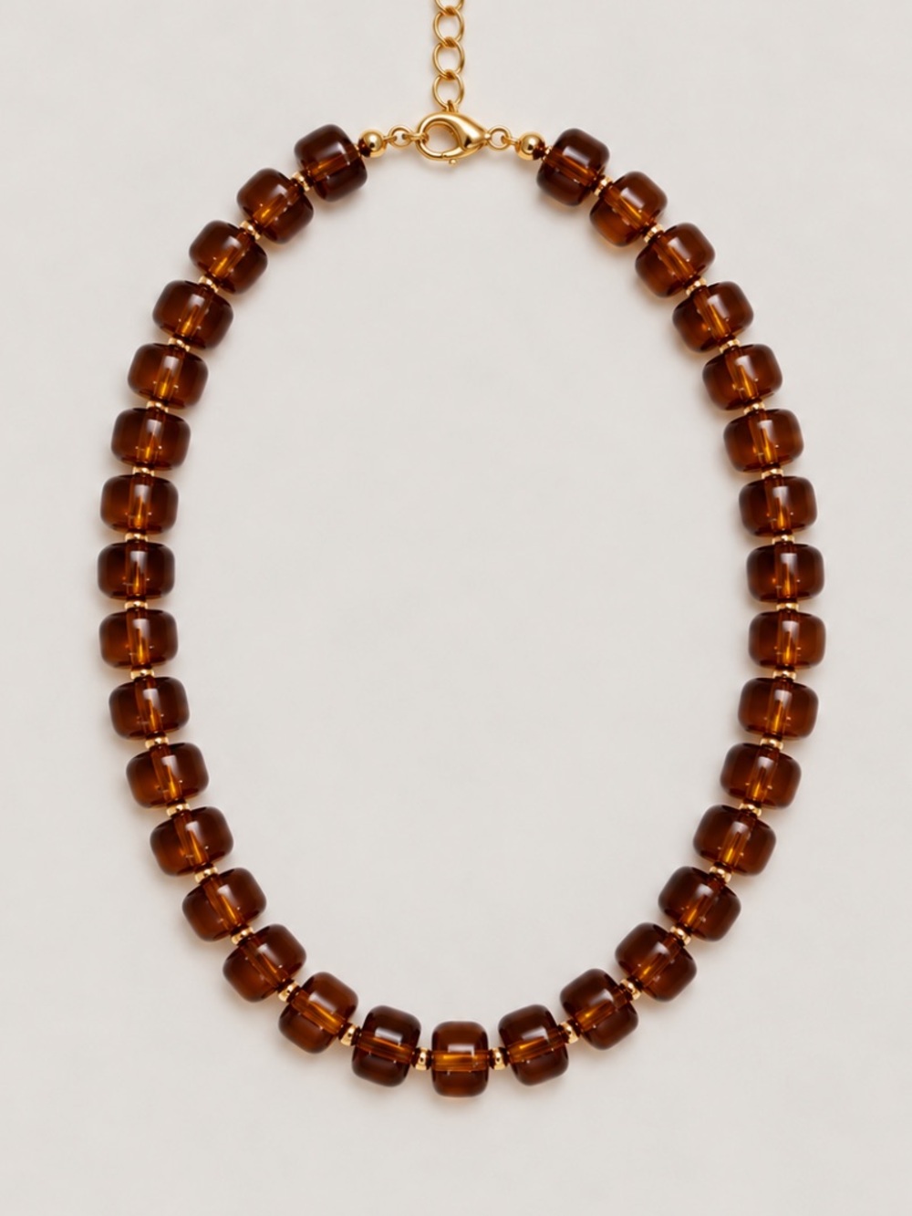 New! Brown Amber Lucite Beaded Neutral Necklace NWOT